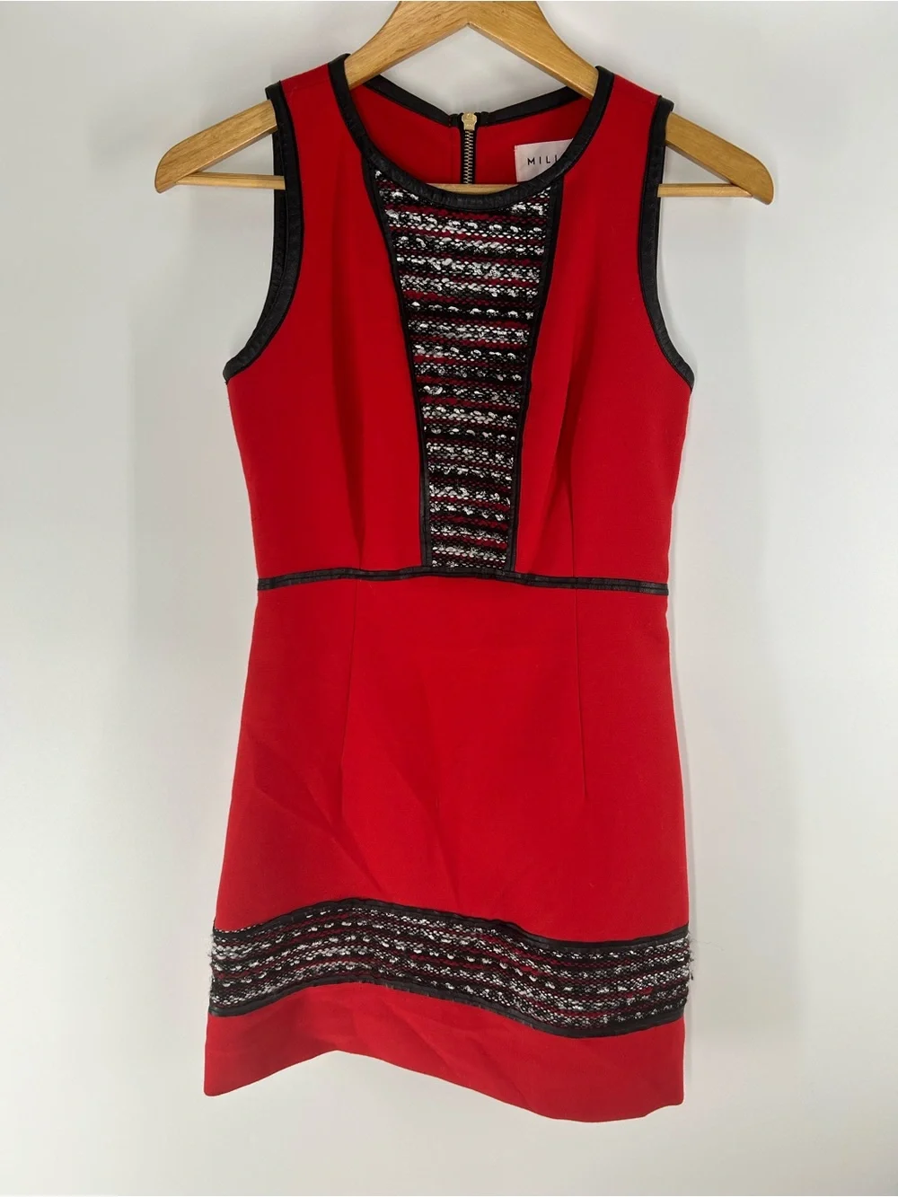 Milly Red Sleeveless Sheath Dress with Black Lace Insets - Picture 1 of 5